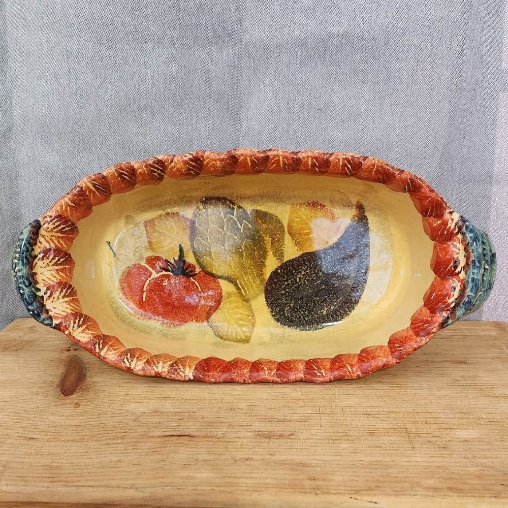 Italica Oval Baking/Serving Dish Oven Proof Hand painted Made in Italy Vegetable